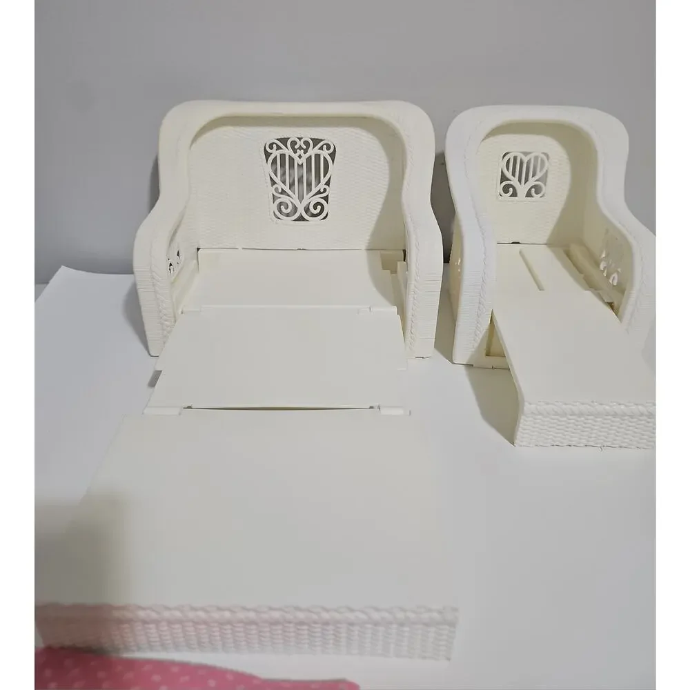Vintage Barbie Wicker Living Room Set Couch Table Chair Furniture Mattel 1983